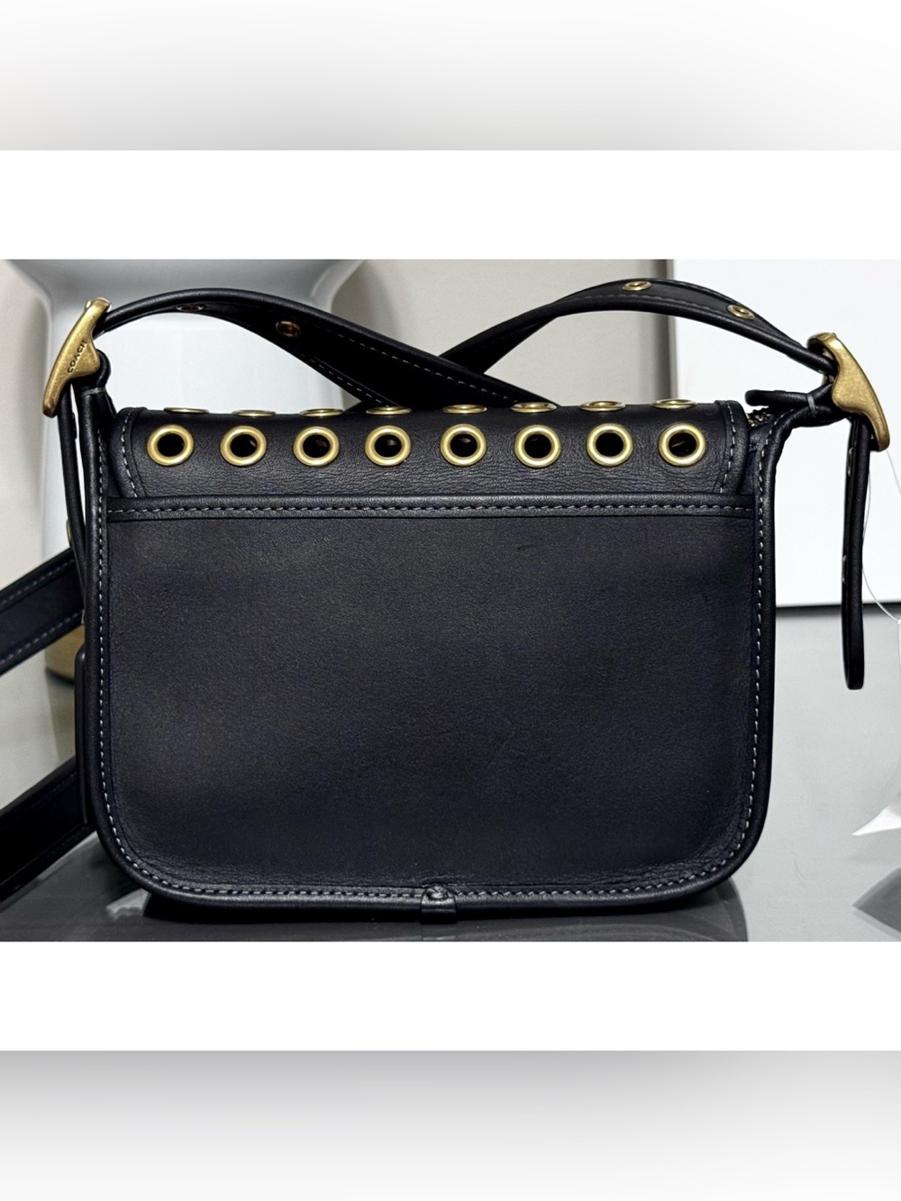 COACH Patricia Legacy BLACK Leather Crossbody Shoulder Bag 19 with Grommets - Picture 3 of 10